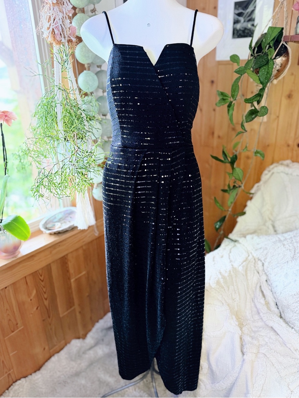 Alexa B Nites Black Metallic Sparkle Faux Wrap Long Dress Gown - Size 12